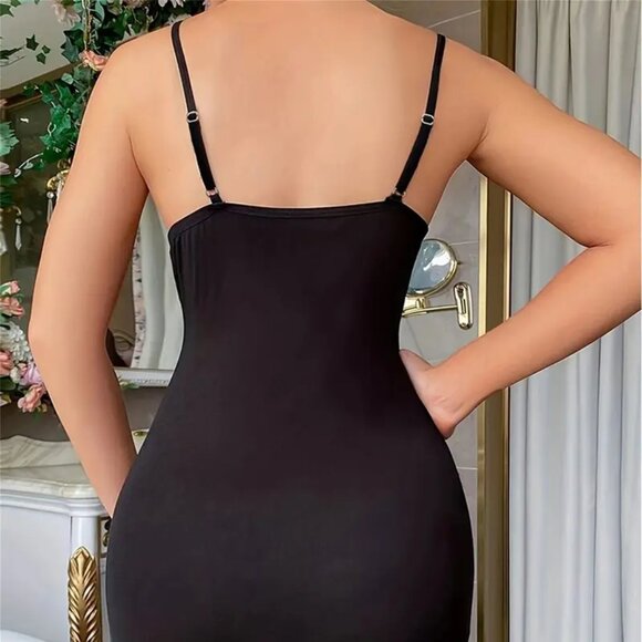 Contrast Lace Bow Slip Nightdress, V Neck Side Split Spaghetti Straps Size 14 - Picture 3 of 3